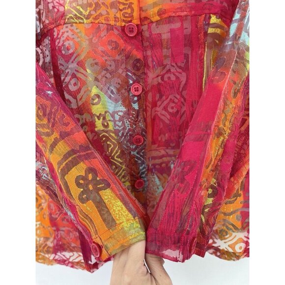 Toni Morgan Sheer Button Front Art To Wear Lightweight Top Size Medium - Picture 4 of 10